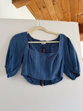 Reformation Indigo Square-Neck Puff Sleeve Blouse